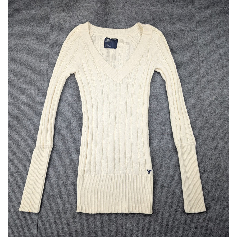 Vintage Y2K American Eagle Cable Knit Sweater Women Medium Bella Swan Elena Logo - Picture 1 of 5